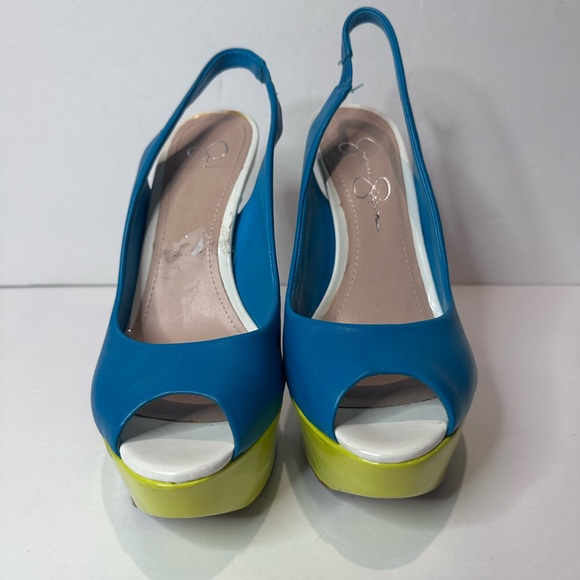 Jessica Simpson Blue and Yellow Slingback Heels - Picture 5 of 6